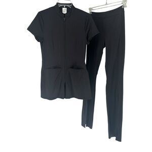 Renee John Uniform Set Tunic Top Slit Pant Black Size S Stretch Comfort Scrubs